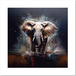 Stunning Elephant in Water Painting Posters and Art